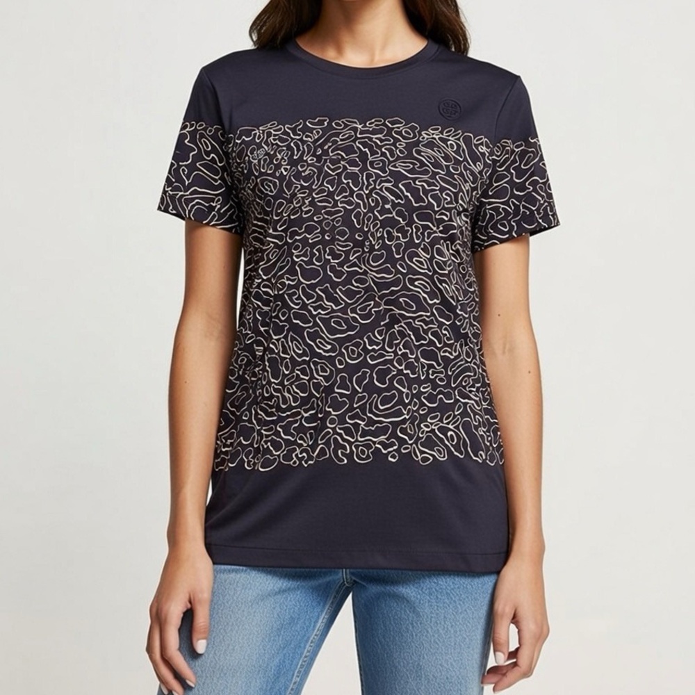 Toryburch Navy Blue T-shirt leopard print Size Small D40